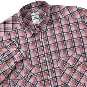 Lacoste Button Down‎ Shirt Men's Size 44 XL Modern Fit Long Sleeve Plaid Preppy